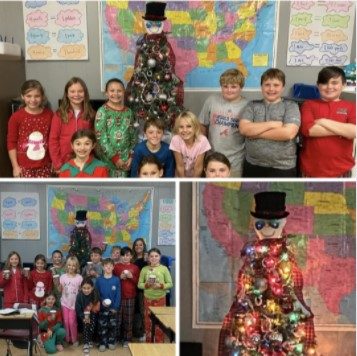 Mrs. CJ's 4th grade had fun getting into the christmas spirit today. They enjoyed wearing PJs and drinking hot cocoa while decorating their class Christmas tree.
