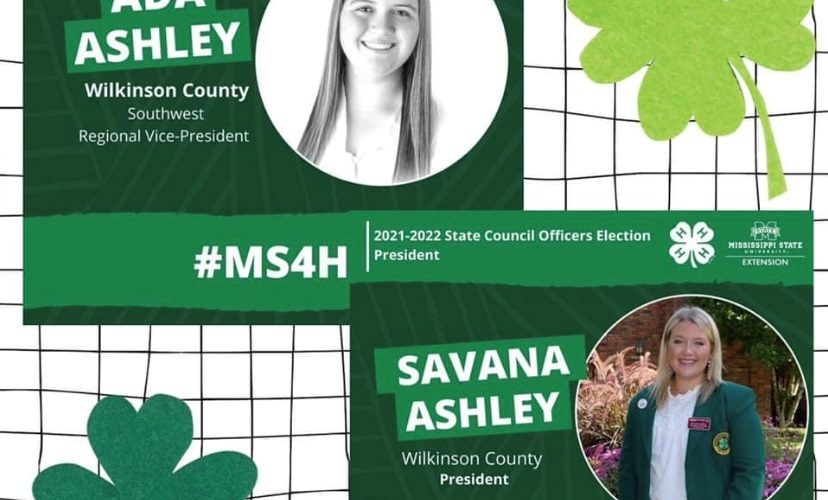 Congratulations to Ada Ashley, WCCA Junior, for being elected as 2021-22 4H State Southwest Regional Vice President. Along with her sister, Savana Ashley, WCCA Class of 2021, for being elected as Mississippi State 4H President.